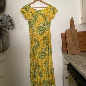 Handmade Vintage Hawaiian Yellow & Green Floral Maxi Dress